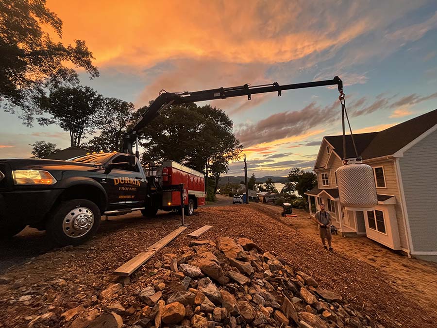 Durkin Propane installing a propane tank at a home